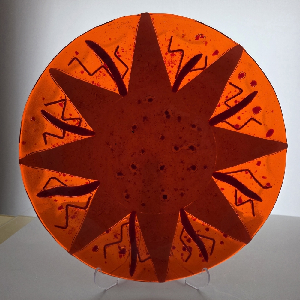 Vibrant Orange Sunburst Glass Art Piece